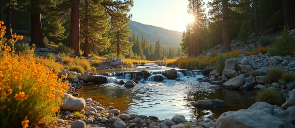 Symbolizing Flow/Cleansing: A local Indian Paintbrush hidden small waterfall. - AI Generated