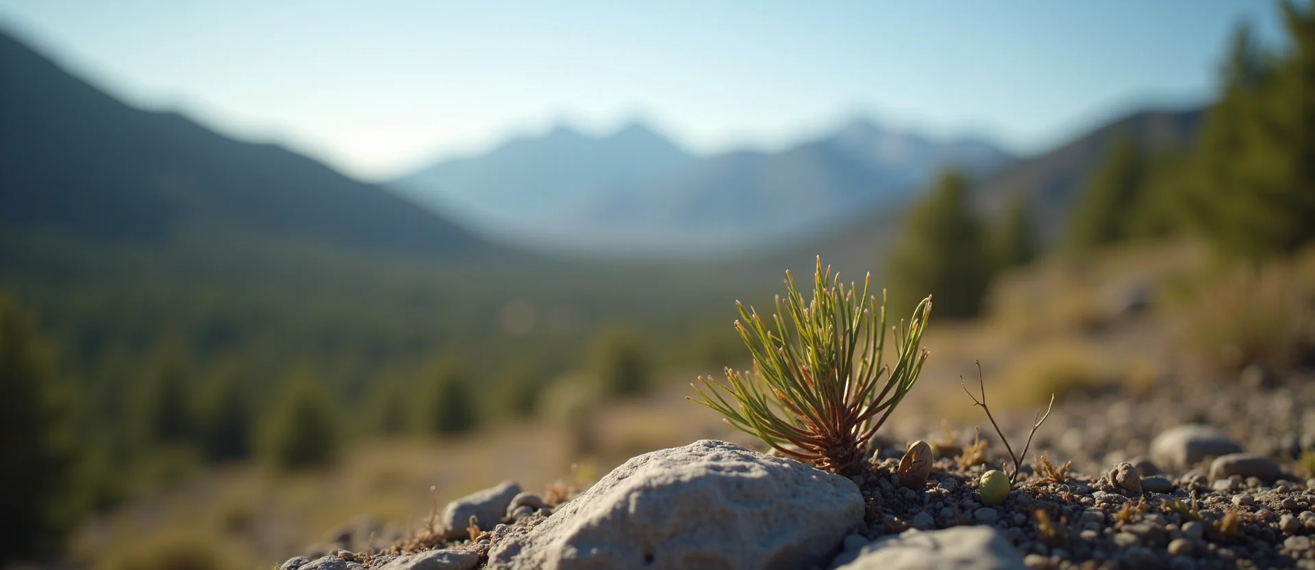 Symbolizing Seed/New Beginning: A local Sierra Juniper single pine seed on dry earth. - AI Generated