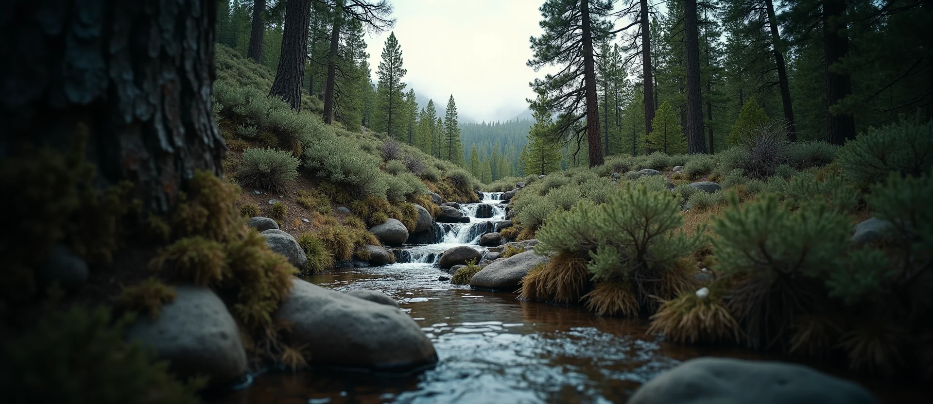 Symbolizing Flow/Cleansing: A local Quaking Aspen hidden small waterfall. - AI Generated