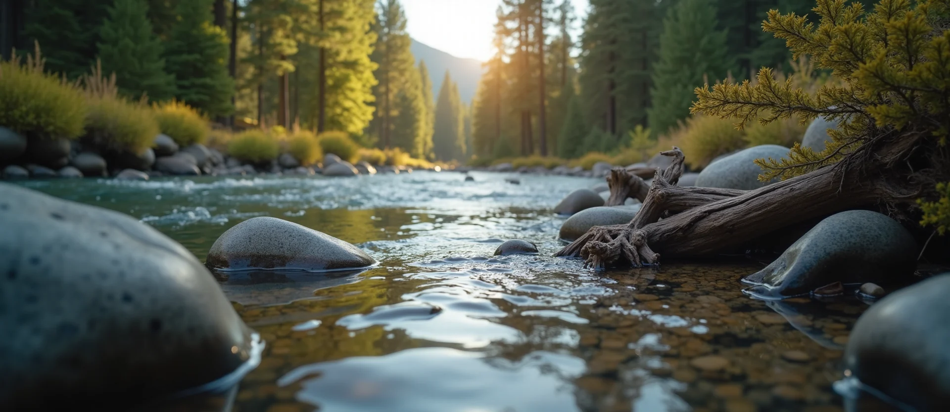 Symbolizing Flow/Cleansing: A local Quaking Aspen smooth Truckee river stones. - AI Generated