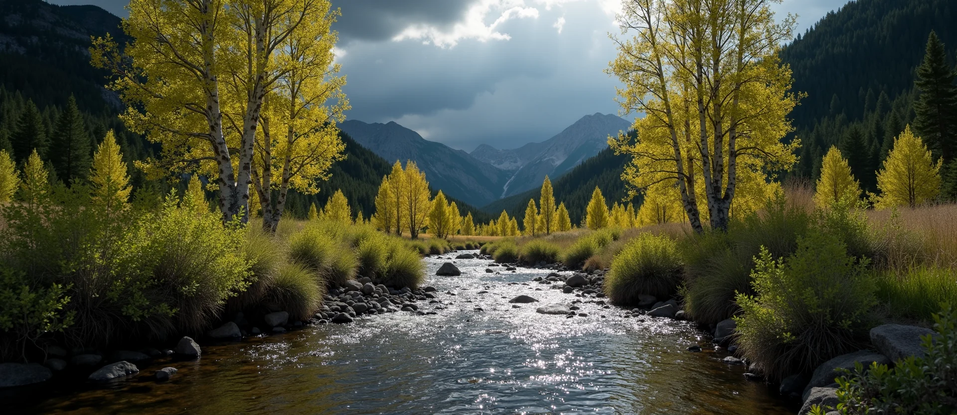 Symbolizing Flow/Cleansing: A local Quaking Aspen babbling mountain creek. - AI Generated