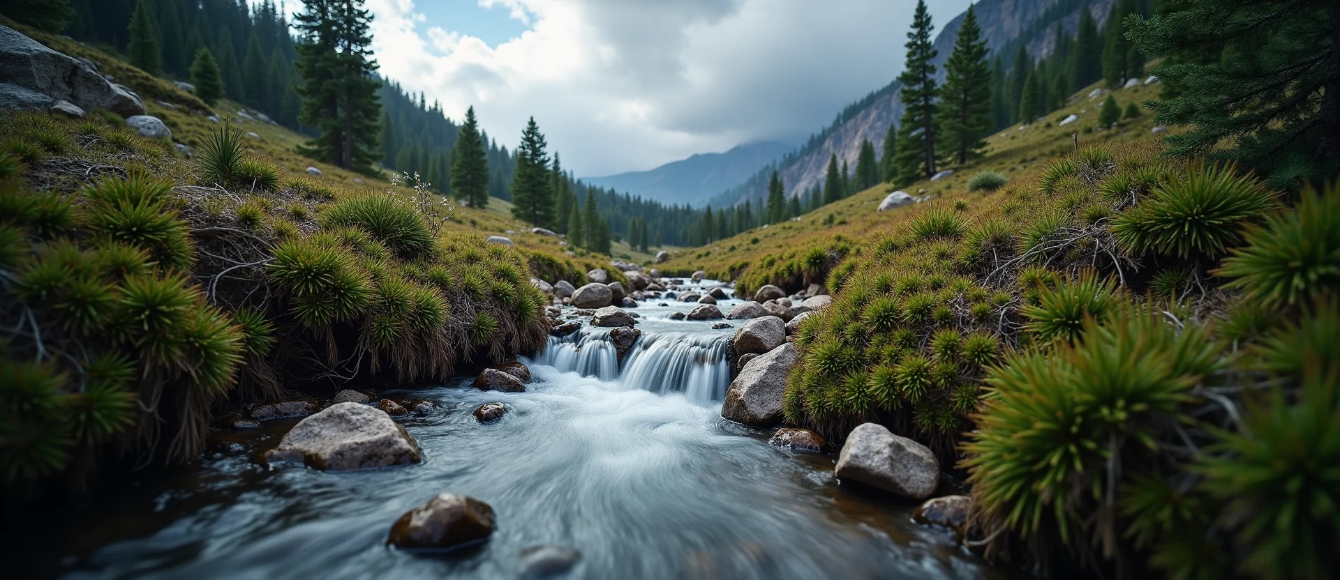 Symbolizing Flow/Cleansing: A local Mountain Mahogany hidden small waterfall. - AI Generated