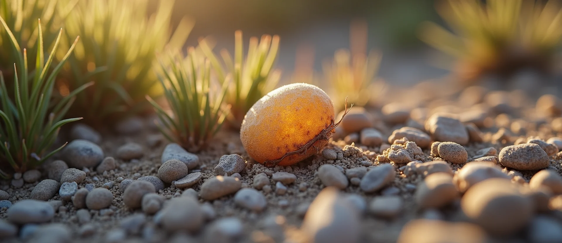 Symbolizing Seed/New Beginning: A local Indian Paintbrush single pine seed on dry earth. - AI Generated