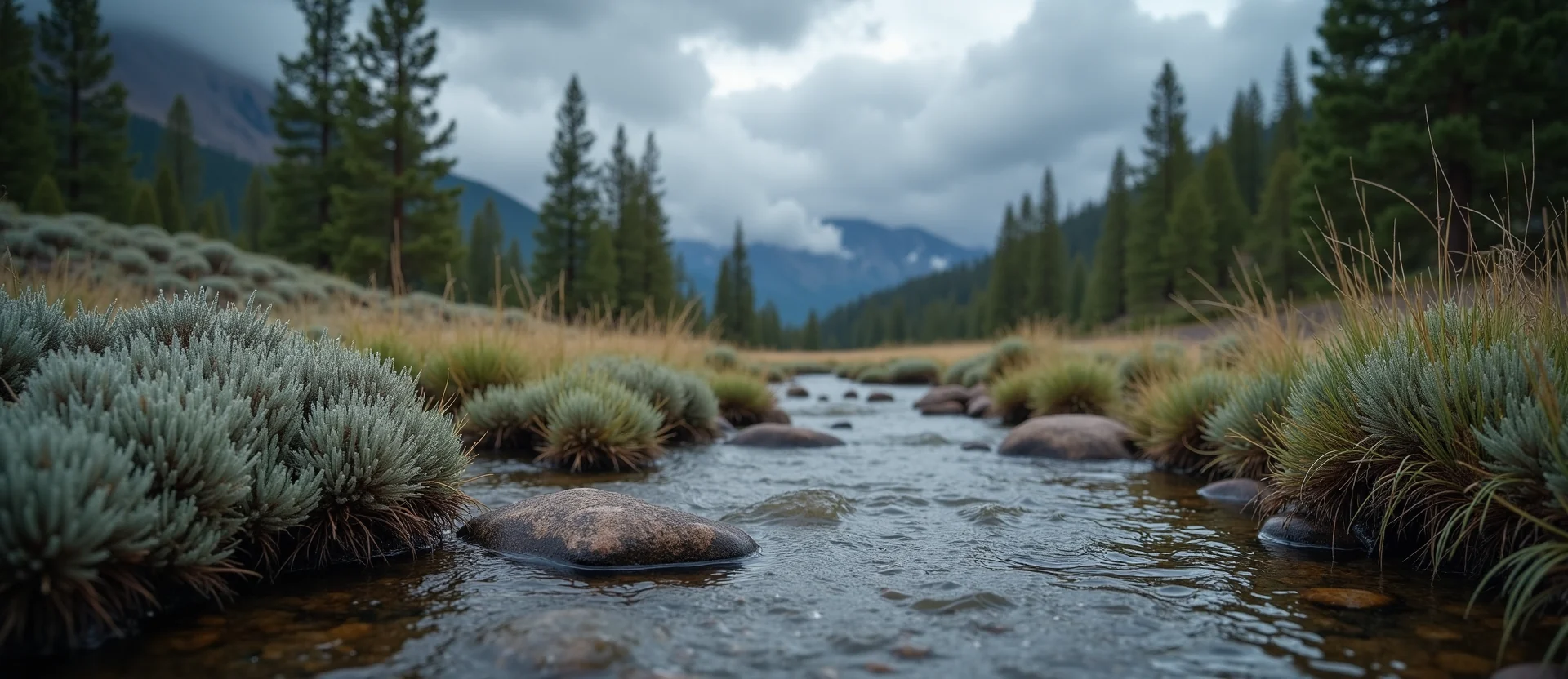 Symbolizing Flow/Cleansing: A local Ponderosa Pine clear cold snowmelt stream. - AI Generated