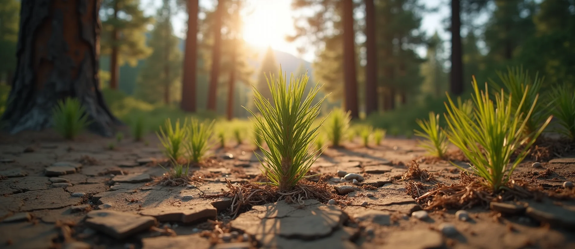 Symbolizing Seed/New Beginning: A local Bitterbrush shoot emerging from cracked soil. - AI Generated