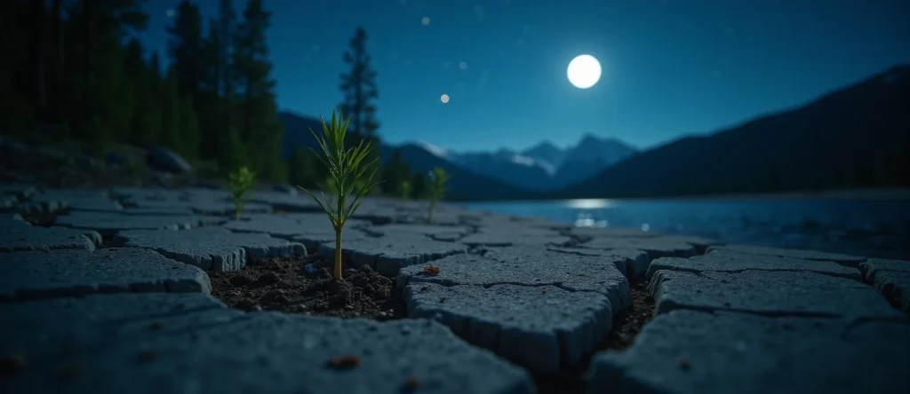 Symbolizing Seed/New Beginning: A local Quaking Aspen shoot emerging from cracked soil. - AI Generated
