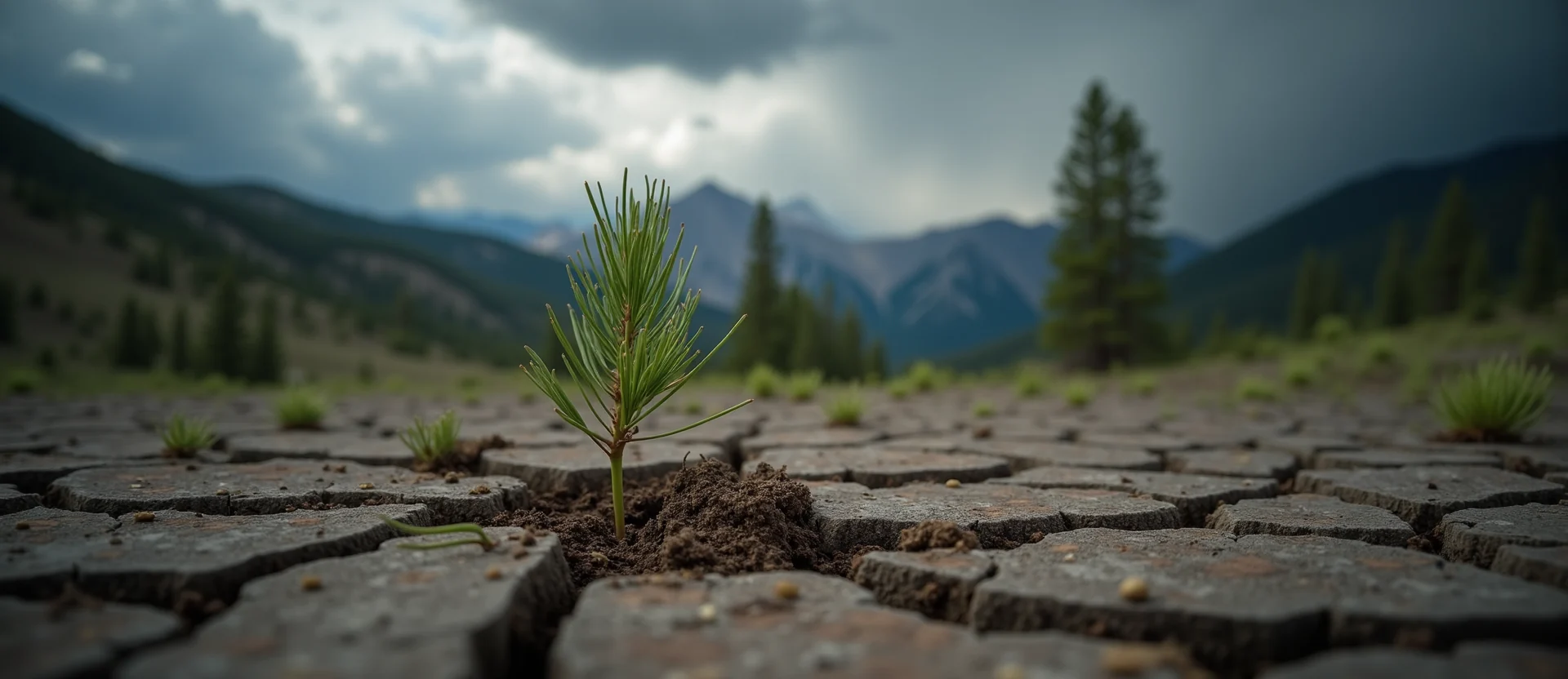 Symbolizing Seed/New Beginning: A local Quaking Aspen shoot emerging from cracked soil. - AI Generated