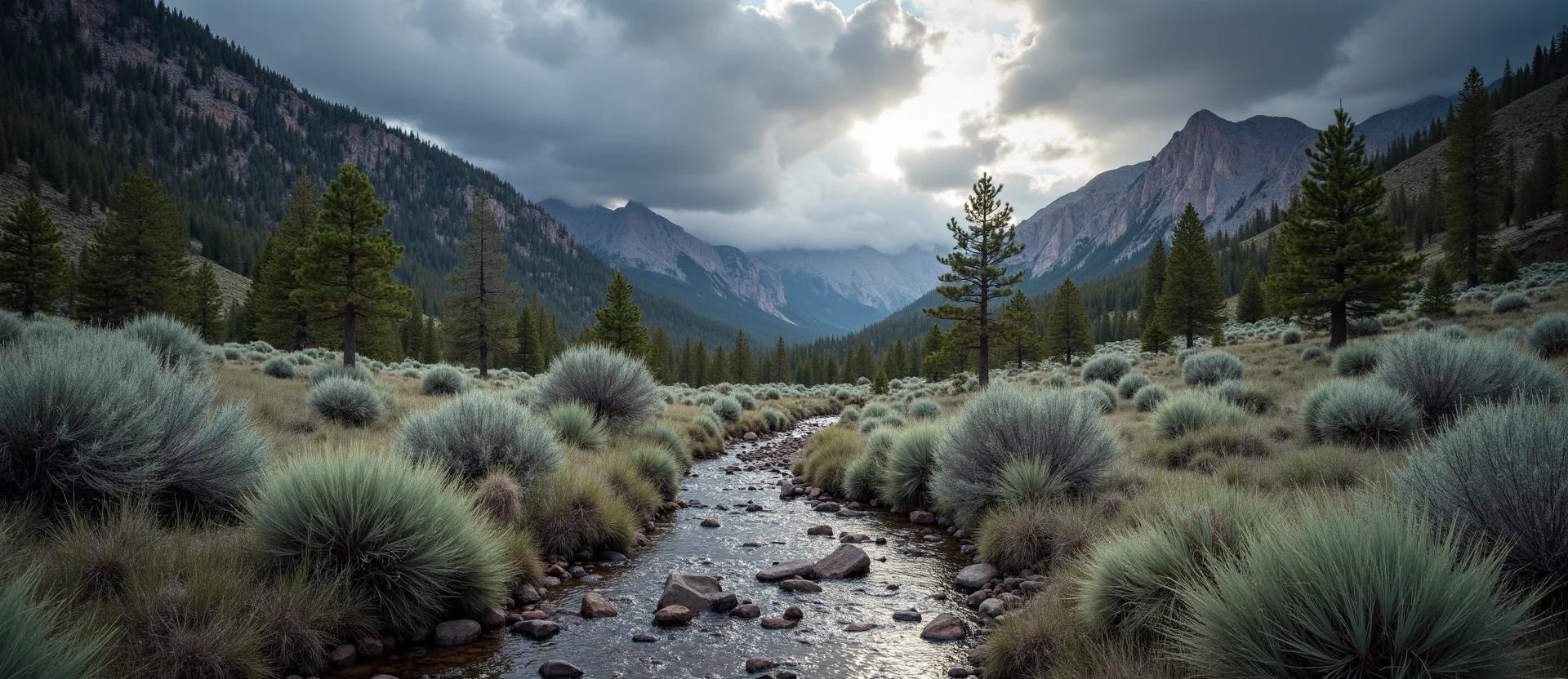 Symbolizing Flow/Cleansing: A local Sierra Juniper babbling mountain creek. - AI Generated