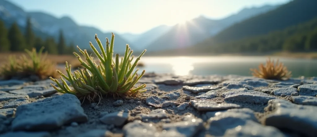Symbolizing Seed/New Beginning: A local Indian Paintbrush shoot emerging from cracked soil. - AI Generated
