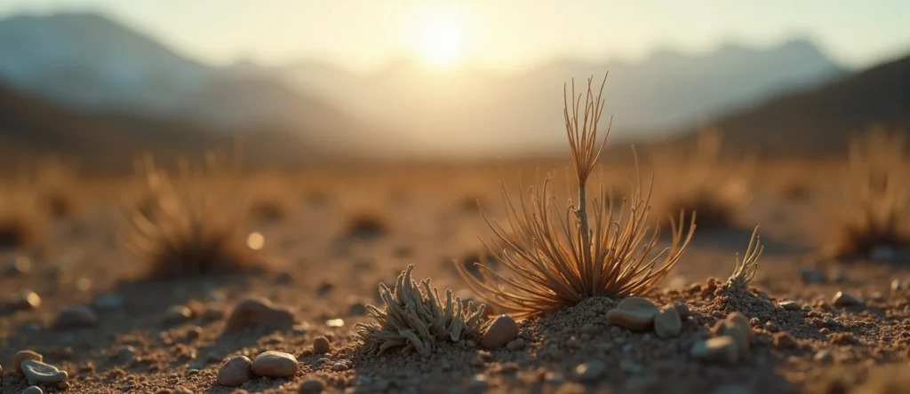 Symbolizing Seed/New Beginning: A local Indian Paintbrush single pine seed on dry earth. - AI Generated
