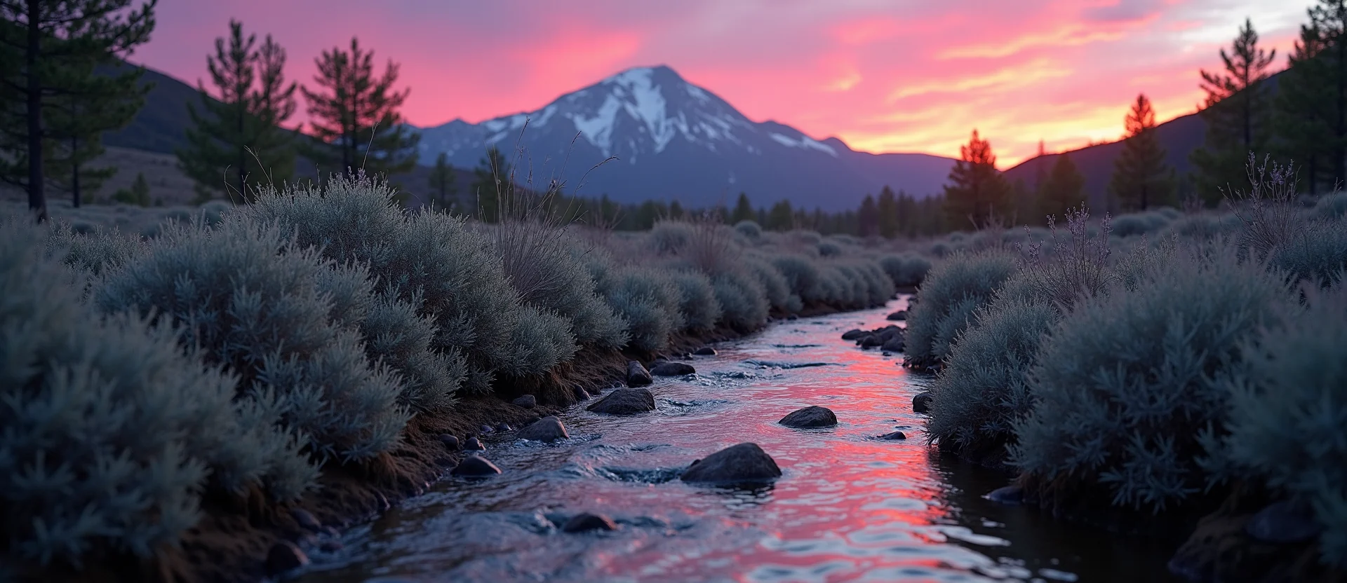 Symbolizing Flow/Cleansing: A local Rabbitbrush babbling mountain creek. - AI Generated
