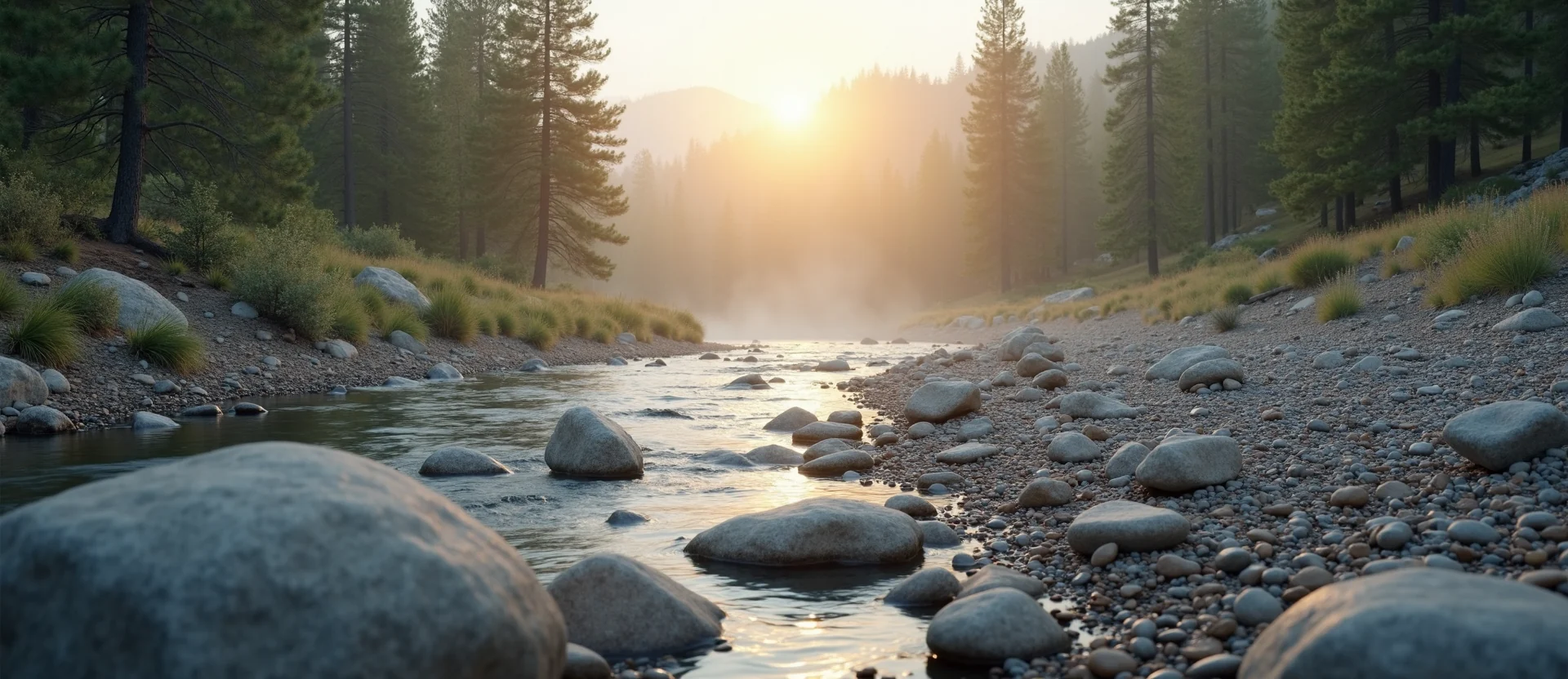 Symbolizing Flow/Cleansing: A local Ponderosa Pine smooth Truckee river stones. - AI Generated