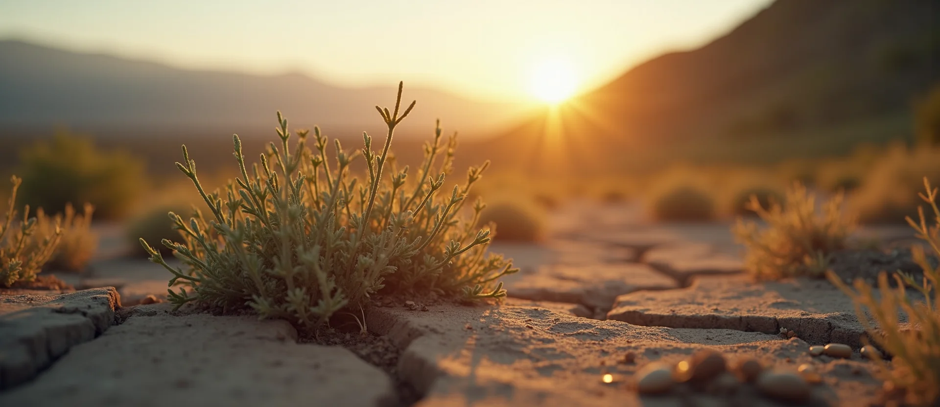 Symbolizing Seed/New Beginning: A local Indian Paintbrush shoot emerging from cracked soil. - AI Generated
