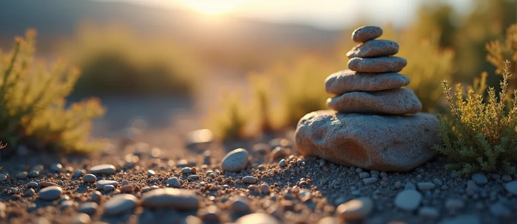 Symbolizing Stability/Peak: A local Bitterbrush ancient rock cairn. - AI Generated