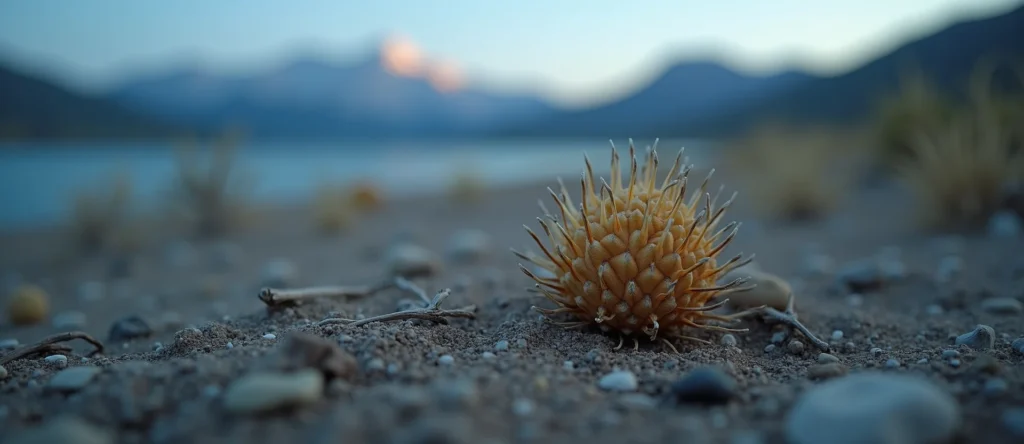 Symbolizing Seed/New Beginning: A local Indian Paintbrush single pine seed on dry earth. - AI Generated