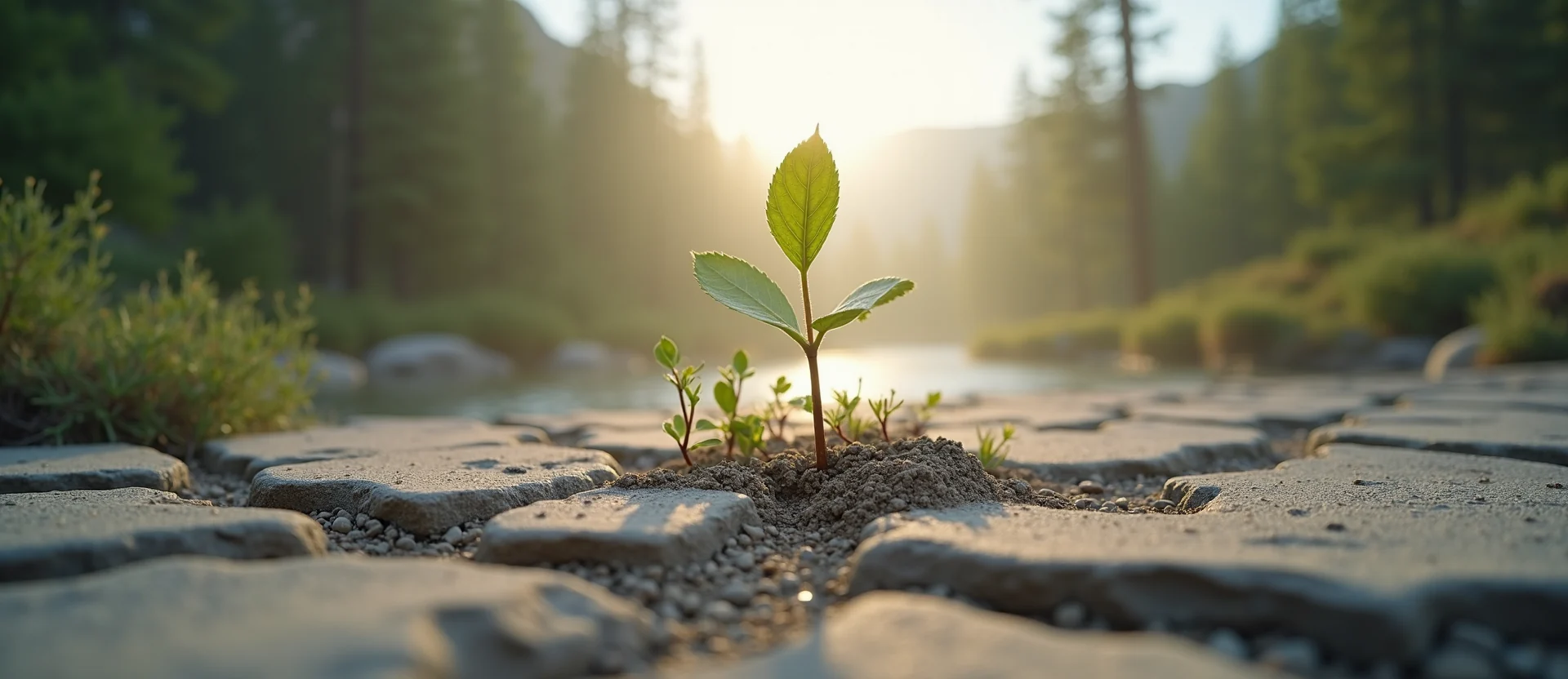 Symbolizing Seed/New Beginning: A local Desert Peach shoot emerging from cracked soil. - AI Generated