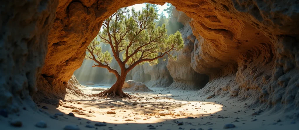 Symbolizing Growth/Resilience: A local Sierra Juniper tree growing out of a rock cleft. - AI Generated