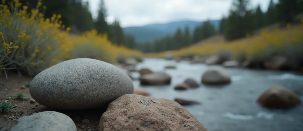 Symbolizing Flow/Cleansing: A local Quaking Aspen smooth Truckee river stones. - AI Generated