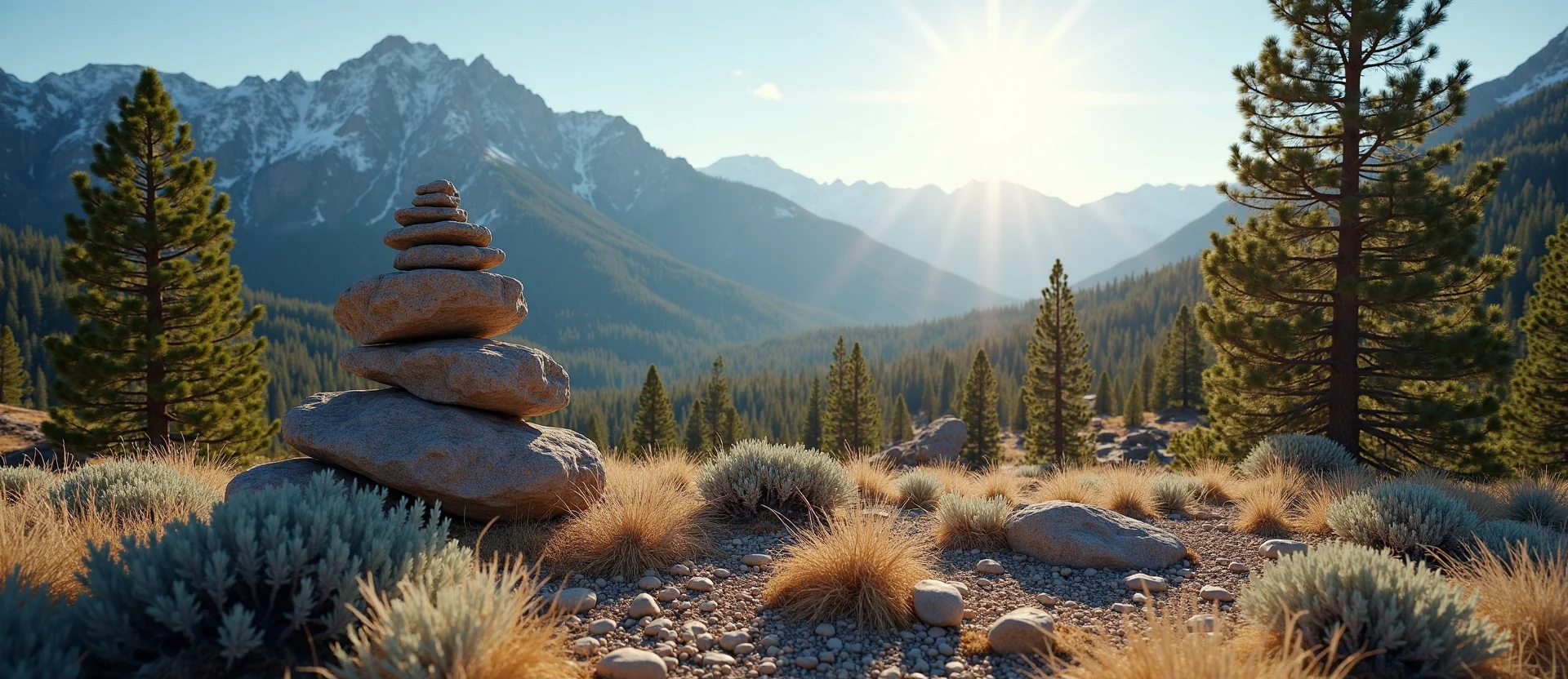 Symbolizing Stability/Peak: A local Ponderosa Pine ancient rock cairn. - AI Generated