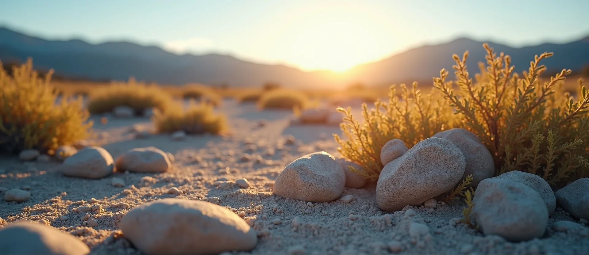 Symbolizing Flow/Cleansing: A local Rabbitbrush smooth Truckee river stones. - AI Generated