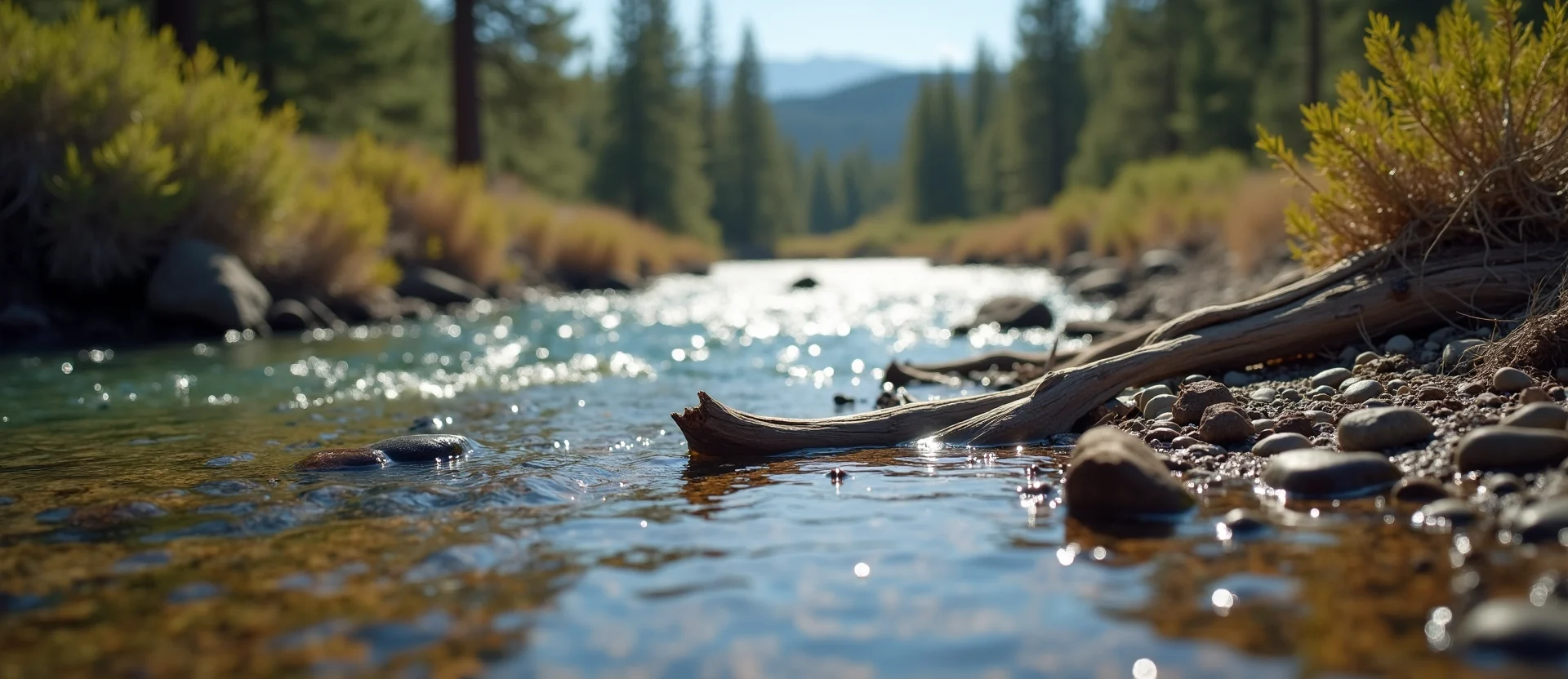 Symbolizing Flow/Cleansing: A local Ponderosa Pine clear cold snowmelt stream. - AI Generated