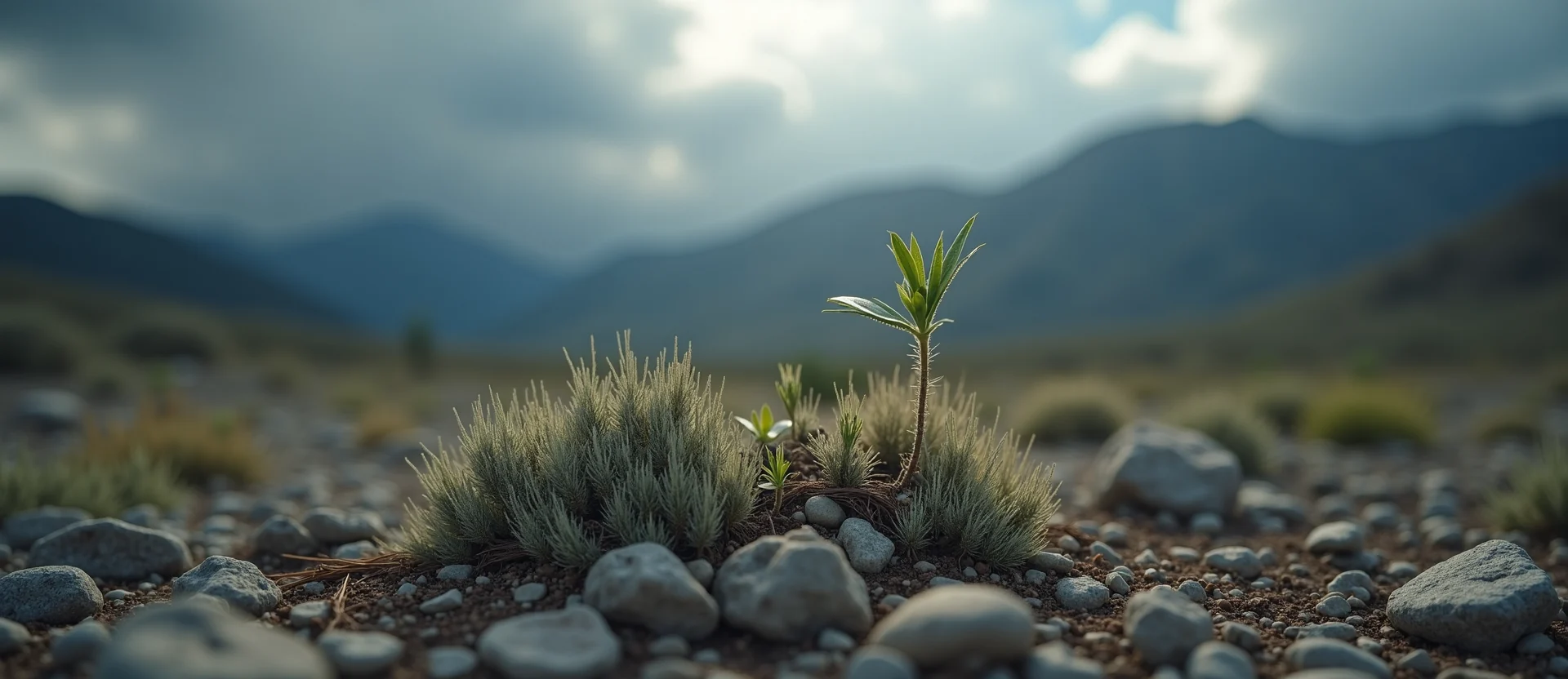 Symbolizing Seed/New Beginning: A local Mountain Mahogany sprouting sagebrush seedling. - AI Generated