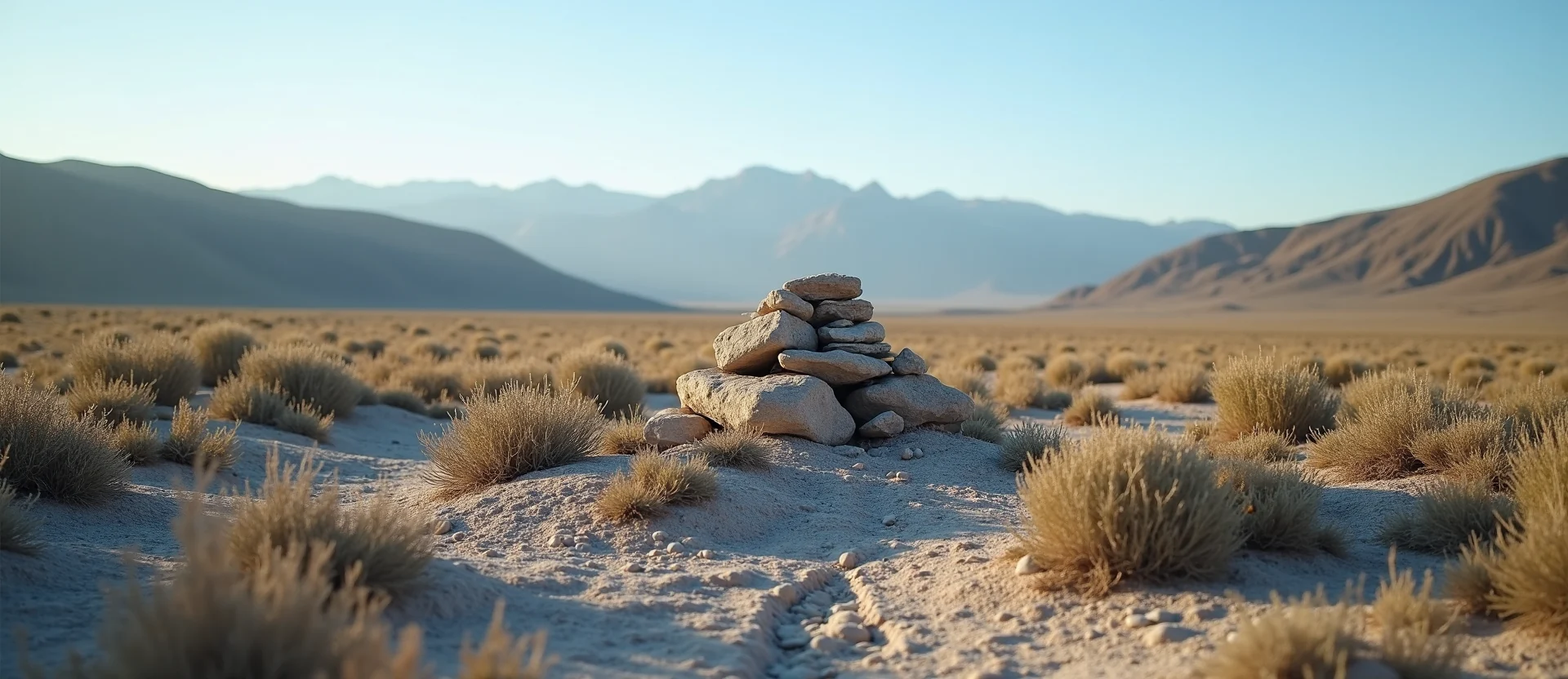 Symbolizing Stability/Peak: A local Bitterbrush ancient rock cairn. - AI Generated