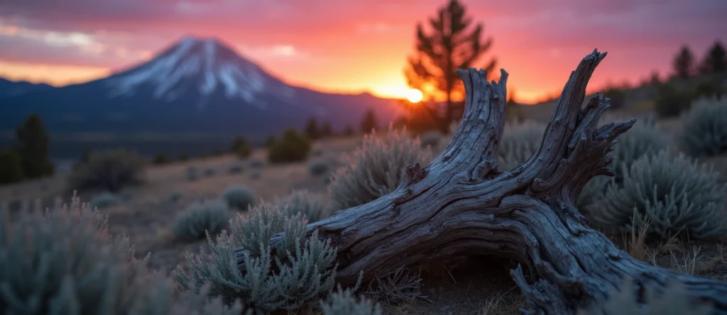 Symbolizing Growth/Resilience: A local Rabbitbrush sturdy weathered tree trunk. - AI Generated