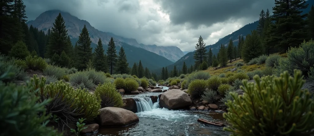 Symbolizing Flow/Cleansing: A local Indian Paintbrush hidden small waterfall. - AI Generated