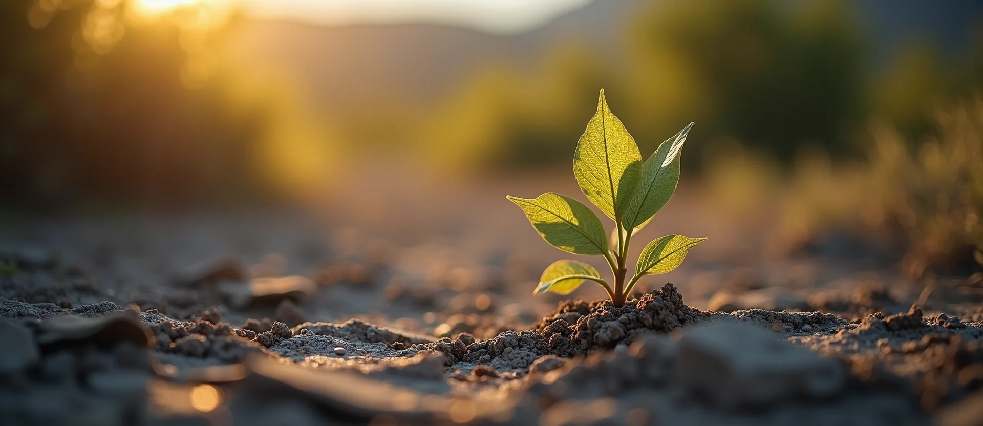 Symbolizing Seed/New Beginning: A local Manzanita shoot emerging from cracked soil. - AI Generated