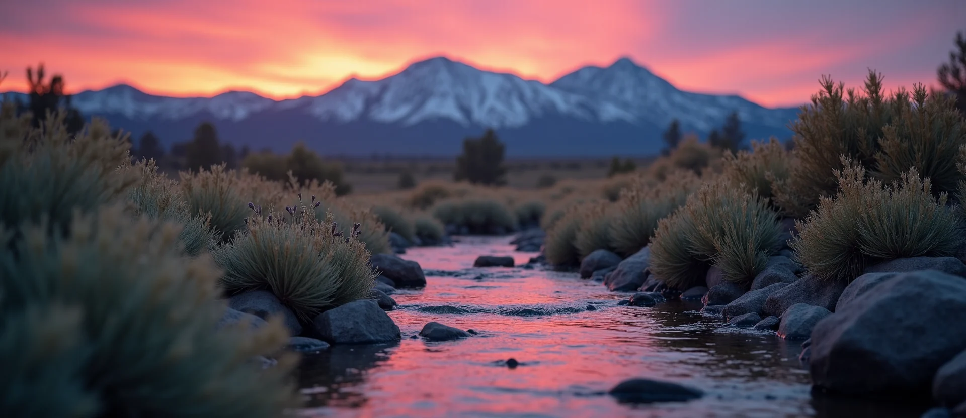 Symbolizing Flow/Cleansing: A local Sagebrush (Artemisia tridentata) clear cold snowmelt stream. - AI Generated