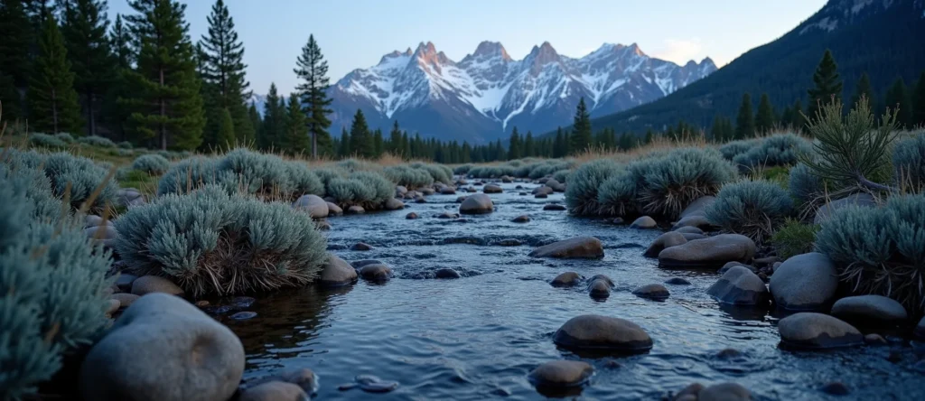 Symbolizing Flow/Cleansing: A local Ponderosa Pine clear cold snowmelt stream. - AI Generated