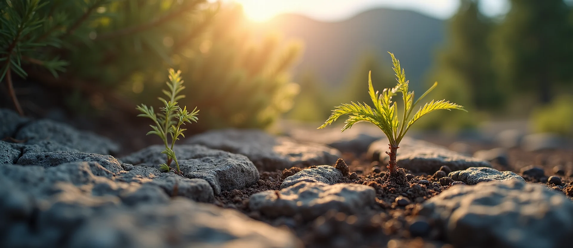 Symbolizing Seed/New Beginning: A local Mountain Mahogany shoot emerging from cracked soil. - AI Generated