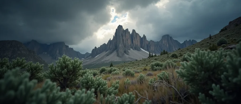 Symbolizing Stability/Peak: A local Rabbitbrush jagged granite peak. - AI Generated