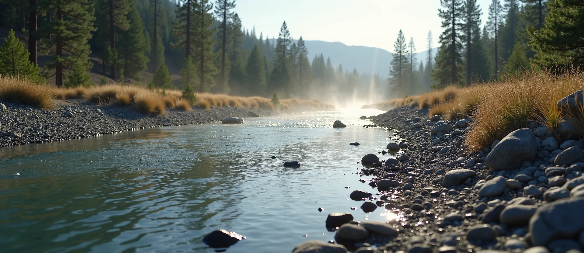 Symbolizing Flow/Cleansing: A local Sierra Juniper clear cold snowmelt stream. - AI Generated