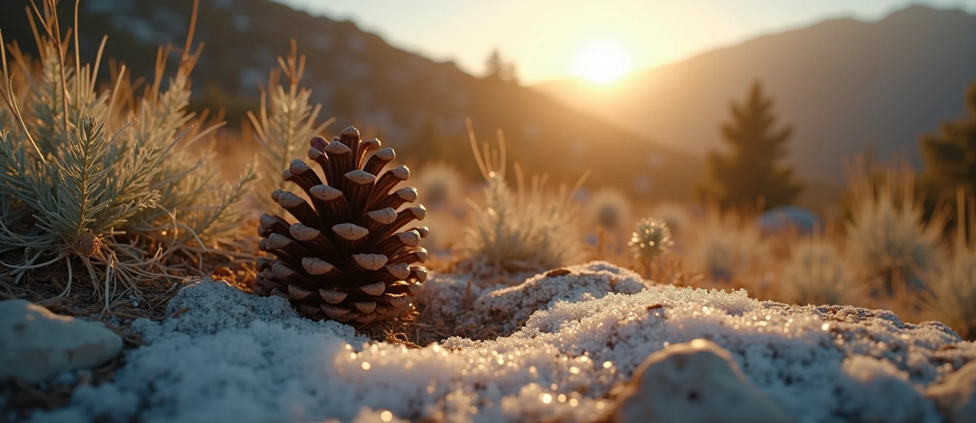 Symbolizing Seed/New Beginning: A local Rabbitbrush opening pine cone. - AI Generated