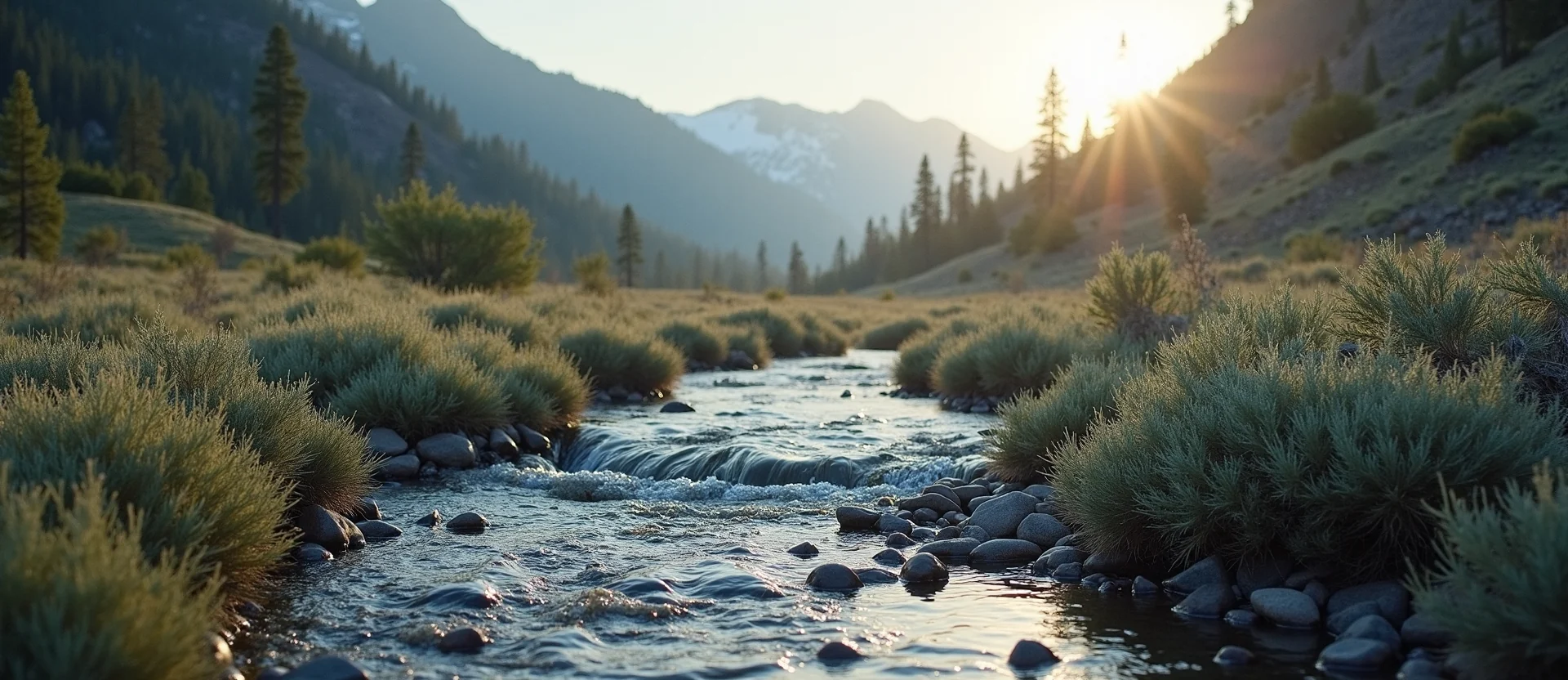 Symbolizing Flow/Cleansing: A local Rabbitbrush hidden small waterfall. - AI Generated