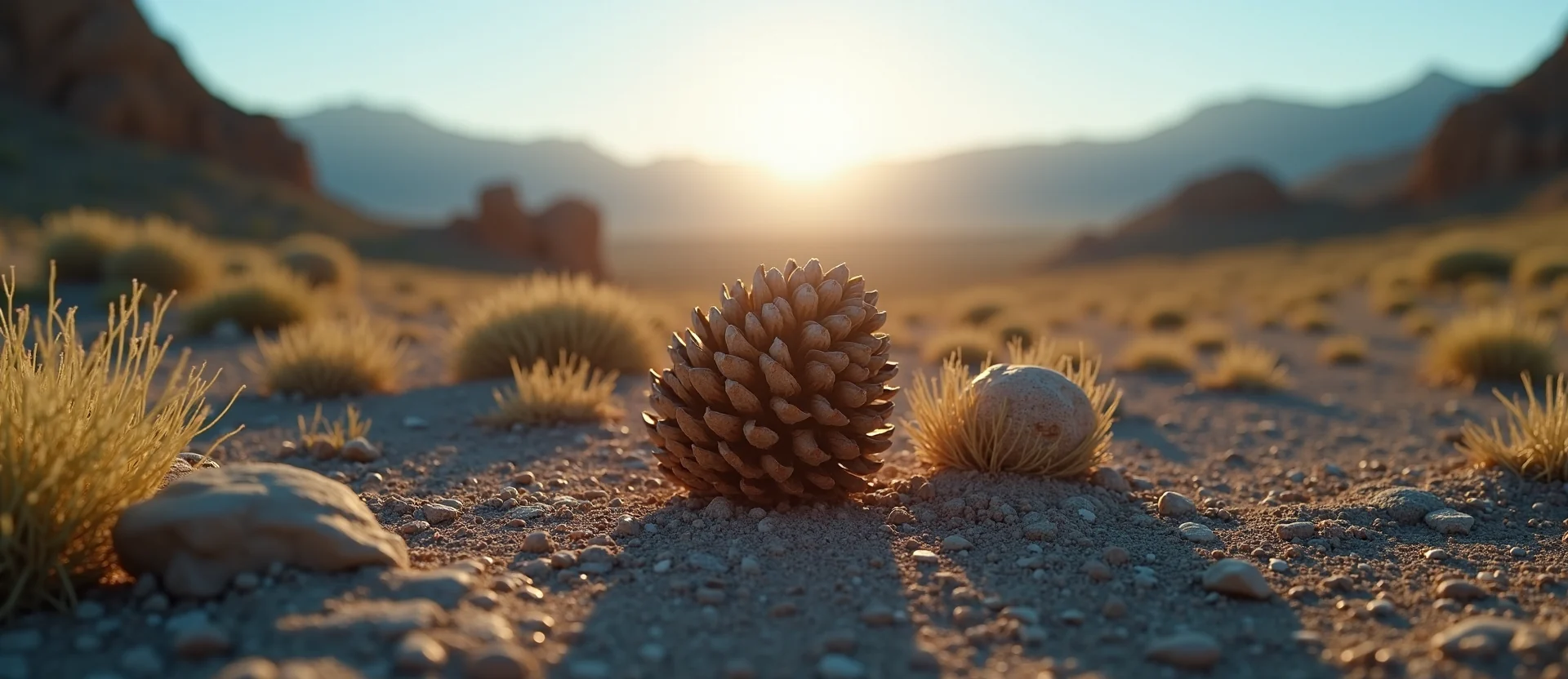 Symbolizing Seed/New Beginning: A local Desert Peach opening pine cone. - AI Generated