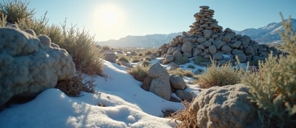 Symbolizing Stability/Peak: A local Sagebrush (Artemisia tridentata) ancient rock cairn. - AI Generated