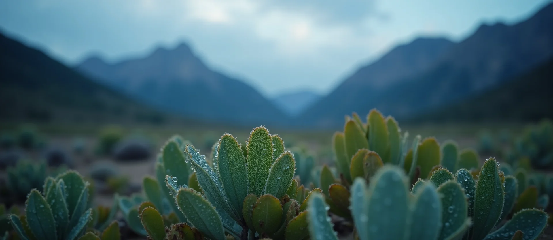 Symbolizing Flow/Cleansing: A local Desert Peach raindrops on desert leaves. - AI Generated