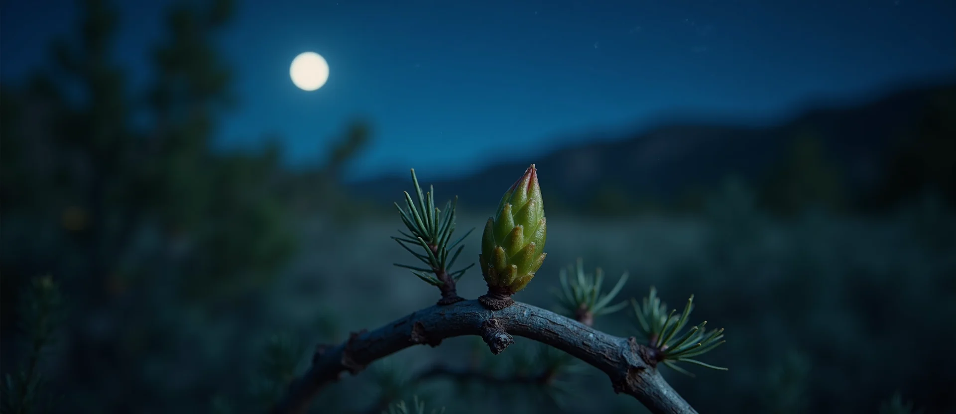 Symbolizing Seed/New Beginning: A local Sierra Juniper new green bud on a branch. - AI Generated