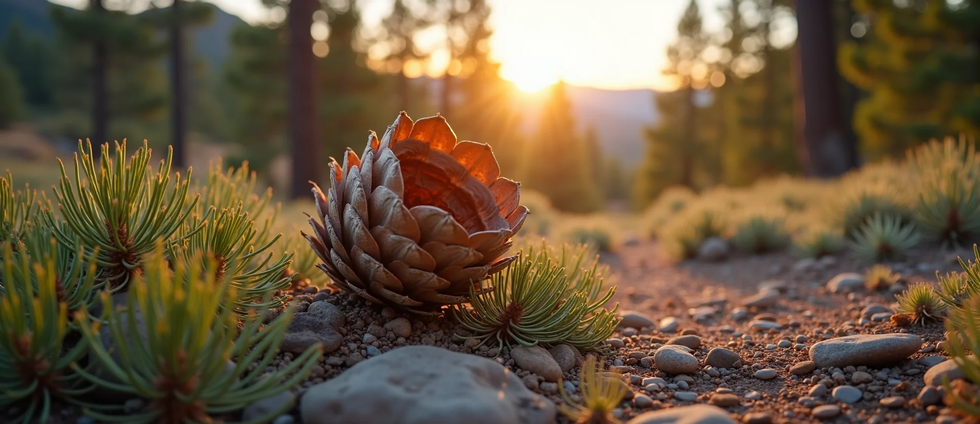 Symbolizing Seed/New Beginning: A local Rabbitbrush opening pine cone. - AI Generated