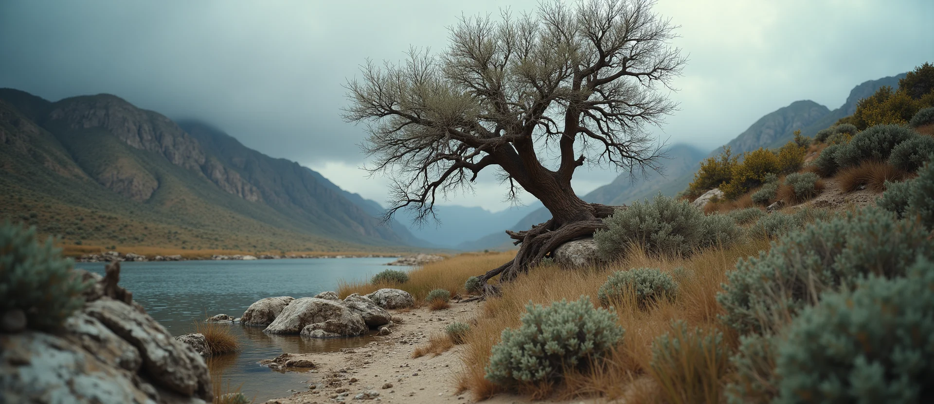 Symbolizing Growth/Resilience: A local Rabbitbrush tree growing out of a rock cleft. - AI Generated