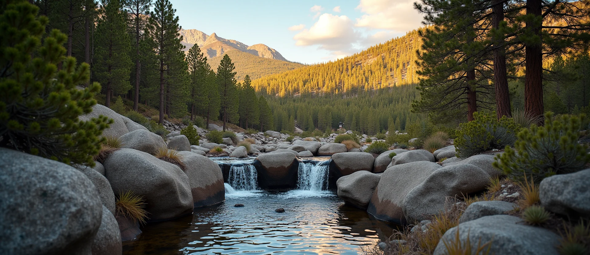 Symbolizing Flow/Cleansing: A local Ponderosa Pine hidden small waterfall. - AI Generated