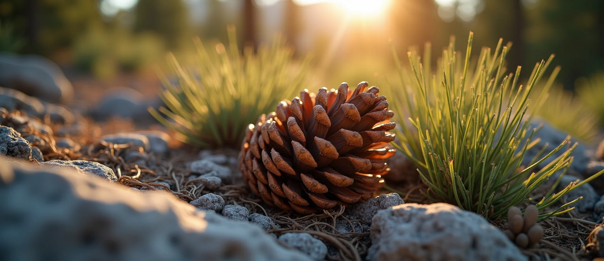 Symbolizing Seed/New Beginning: A local Indian Paintbrush opening pine cone. - AI Generated