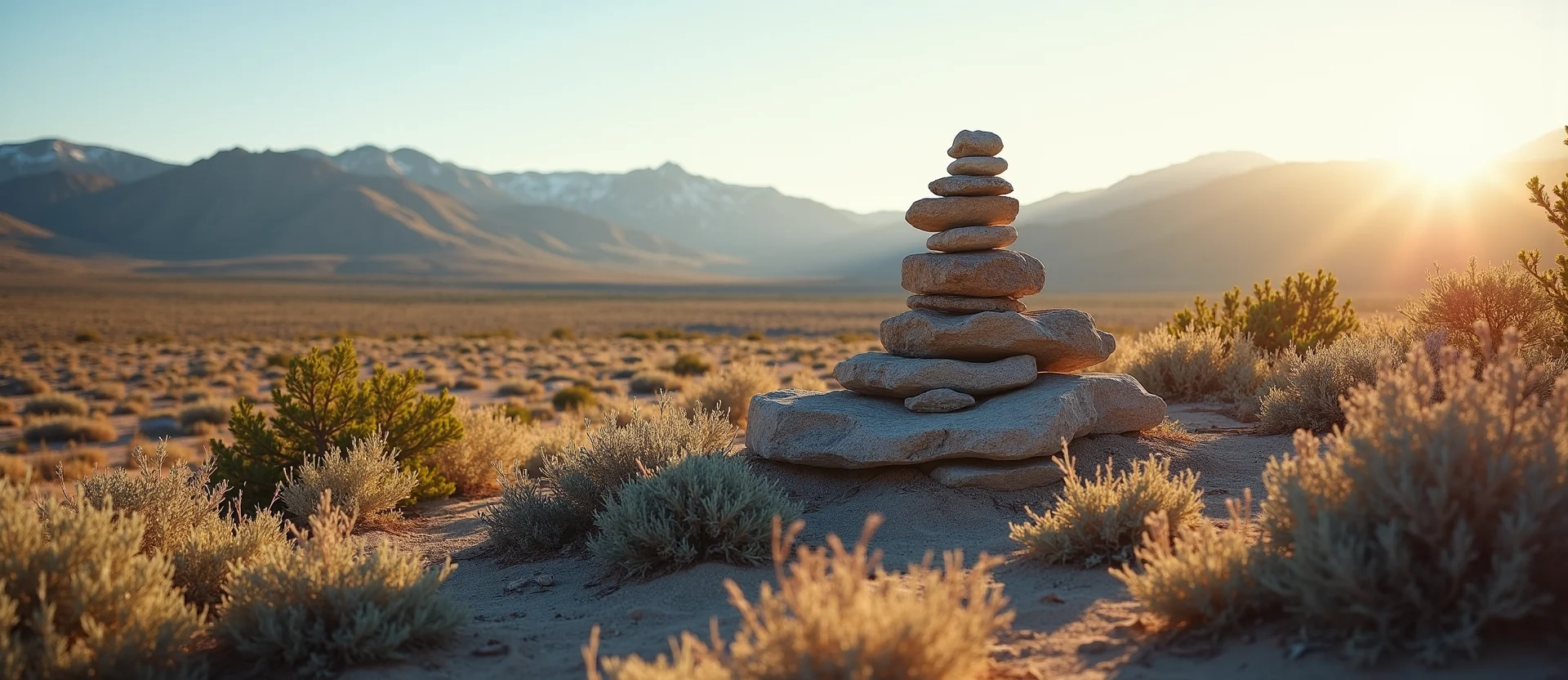 Symbolizing Stability/Peak: A local Indian Paintbrush ancient rock cairn. - AI Generated