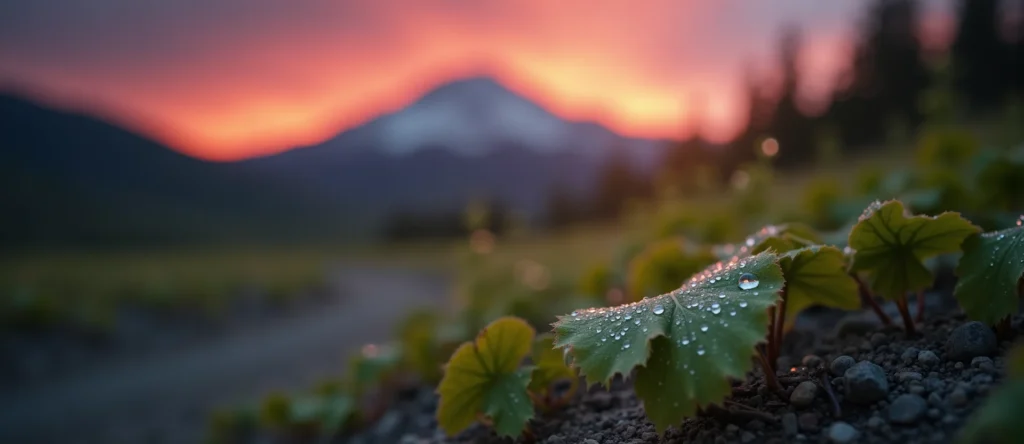 Symbolizing Flow/Cleansing: A local Quaking Aspen raindrops on desert leaves. - AI Generated