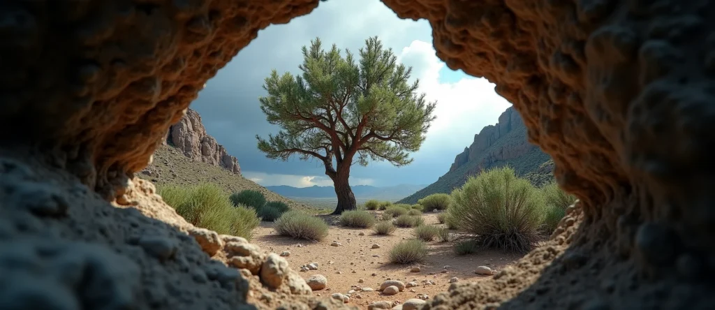 Symbolizing Growth/Resilience: A local Manzanita tree growing out of a rock cleft. - AI Generated