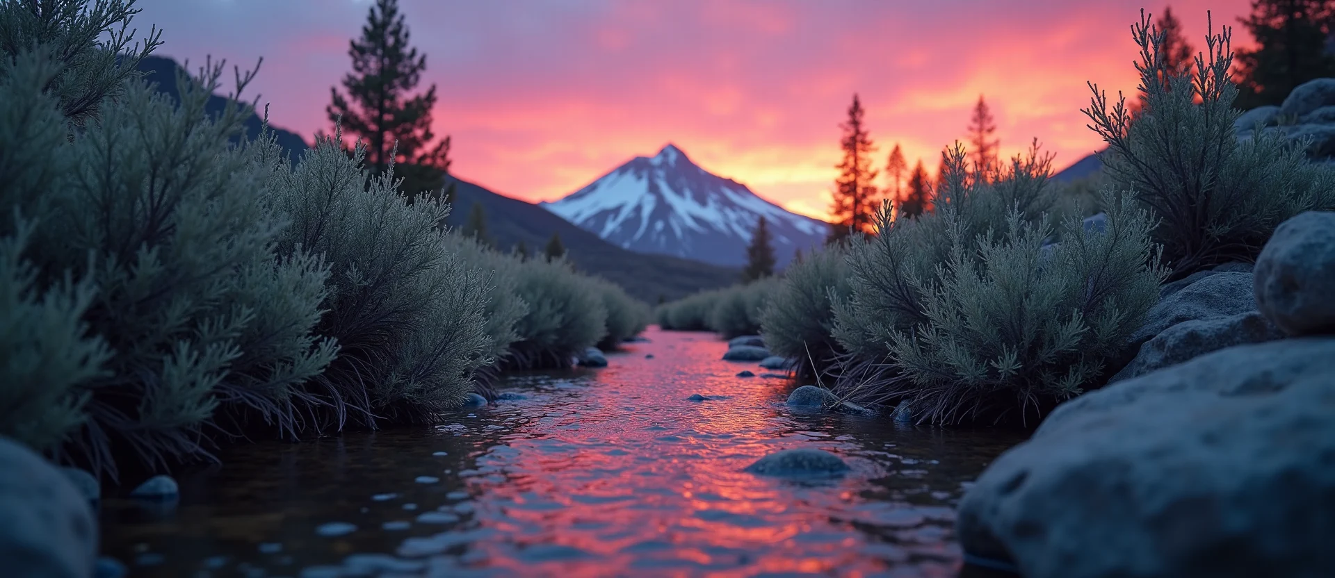 Symbolizing Flow/Cleansing: A local Rabbitbrush clear cold snowmelt stream. - AI Generated