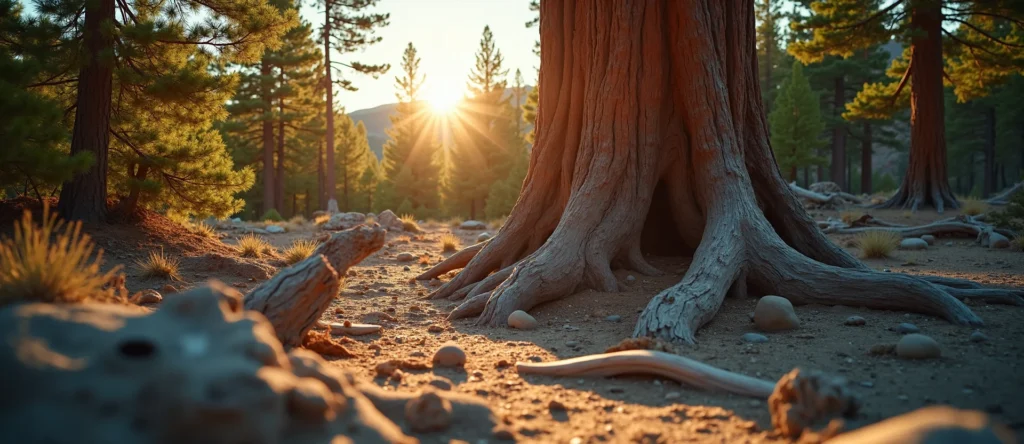 Symbolizing Growth/Resilience: A local Ponderosa Pine sturdy weathered tree trunk. - AI Generated